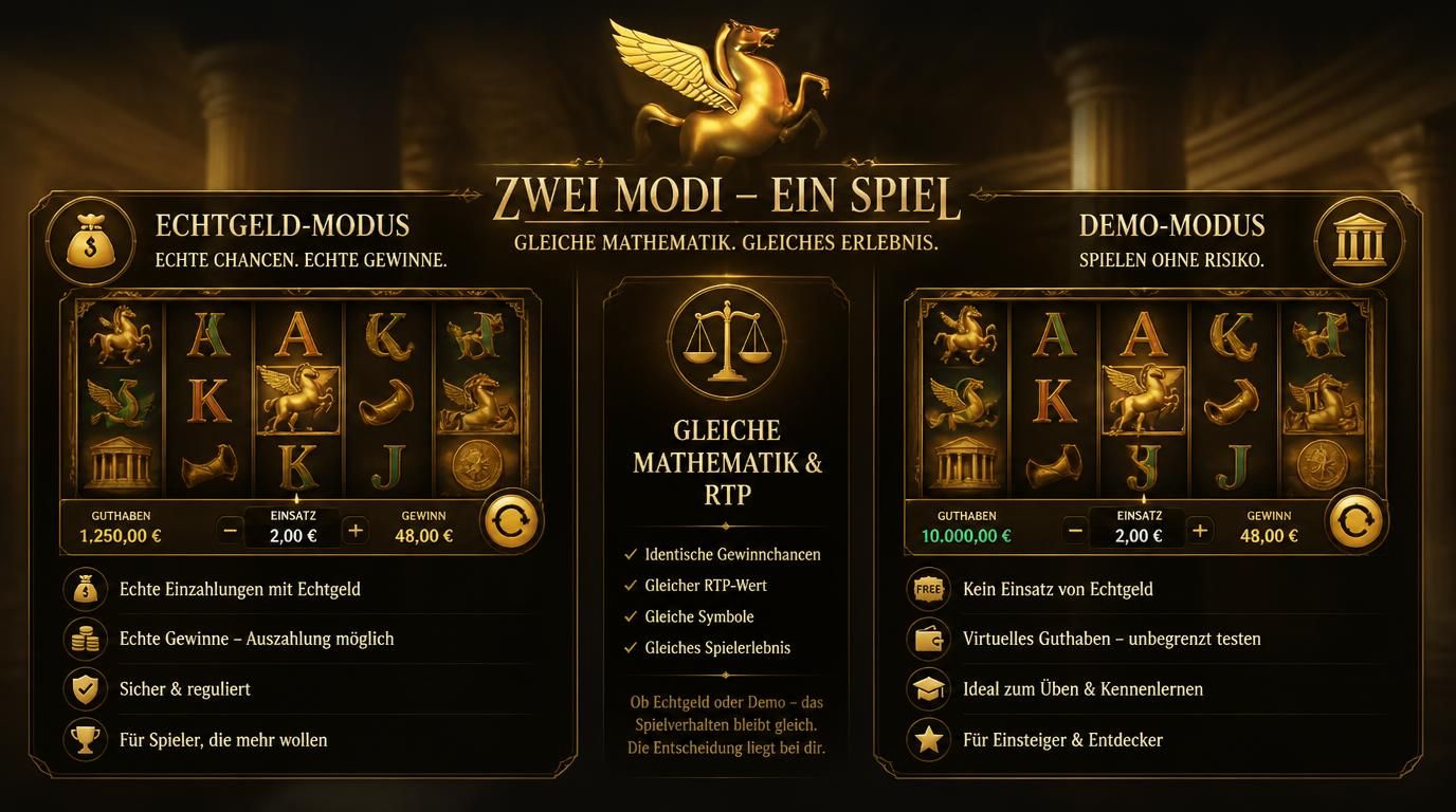 Vergleich zwischen Demo-Modus und Echtgeld-Modus im Divine Fortune Slot