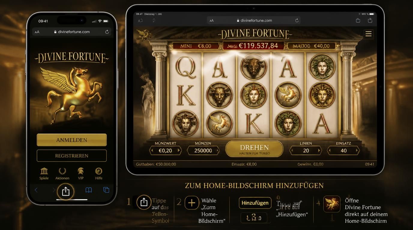 Divine Fortune im Browser auf iPhone und iPad mit Home-Bildschirm-Shortcut